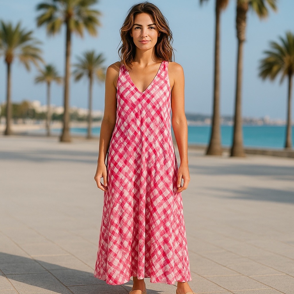 NWT Chloe Kristyn Women’s‎ Nina Maxi Dress Gingham Satin Vacation Resort Summer